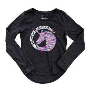 Members Mark Unicorn Sequin Black Long Sleeve Shirt Kids 10 / 12